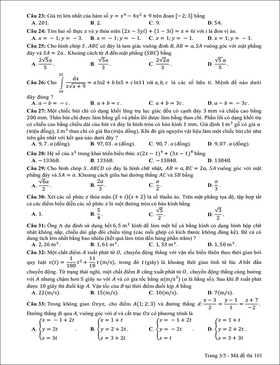 Mã đề 101 (trang 3)